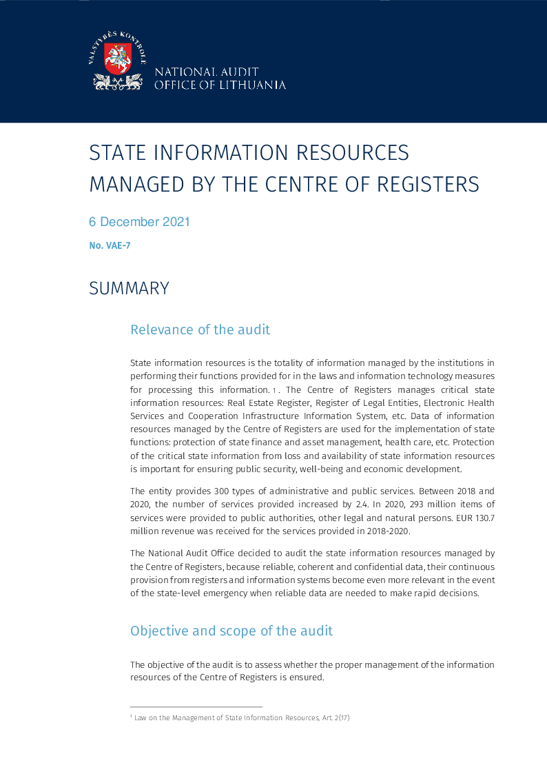 State Information resources managed by the Centre of Registers