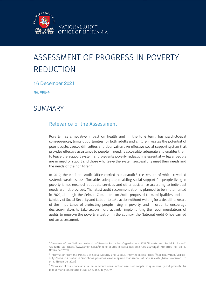 Assessment of progress in poverty reduction