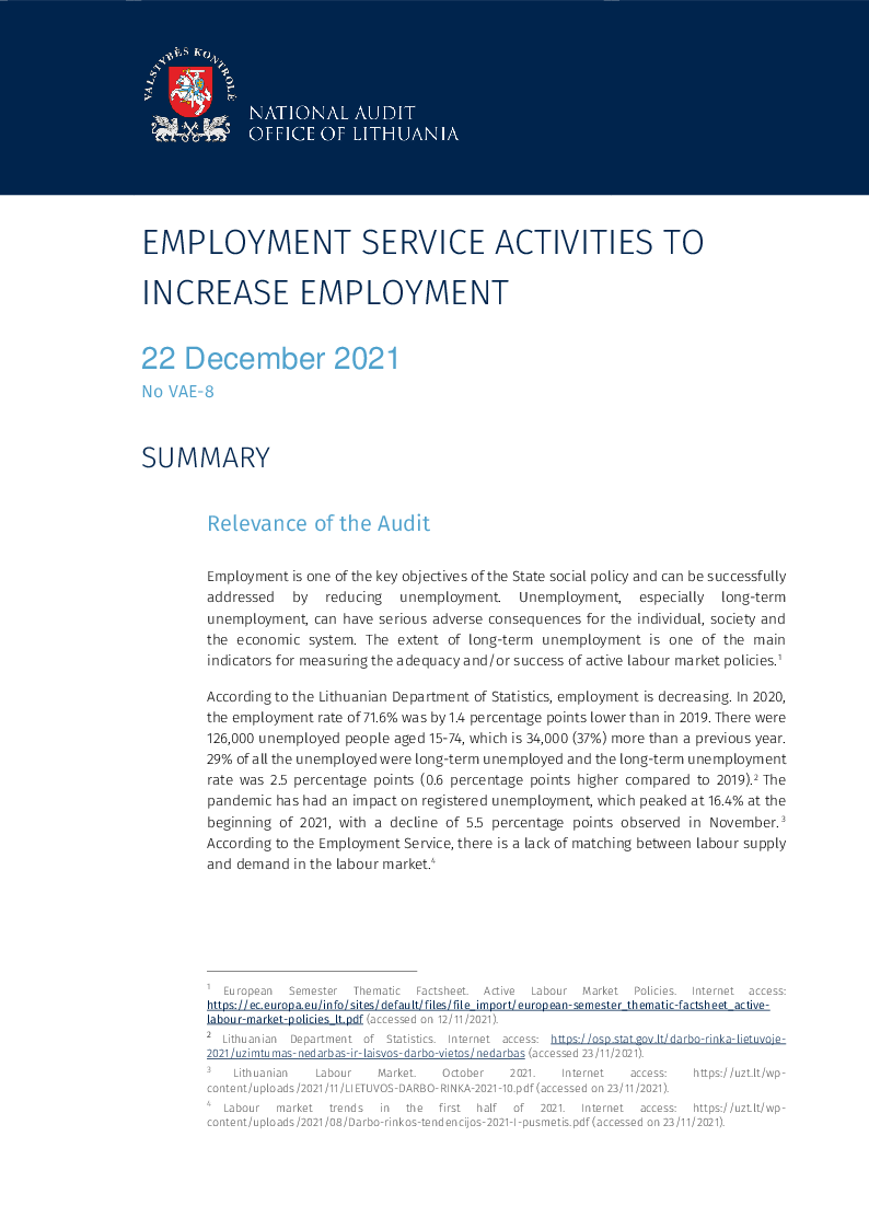 Employment Service activities to increase employment
