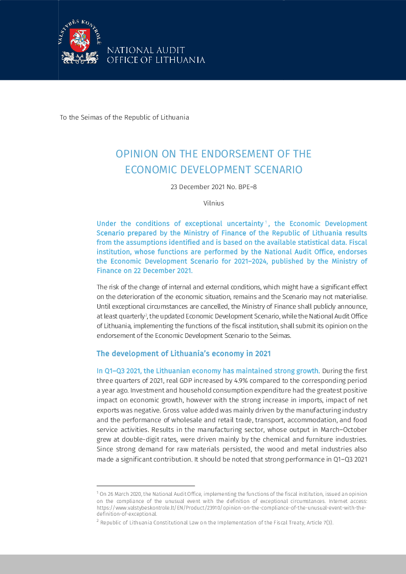 Opinion on the Endorsement of the Economic Development Scenario