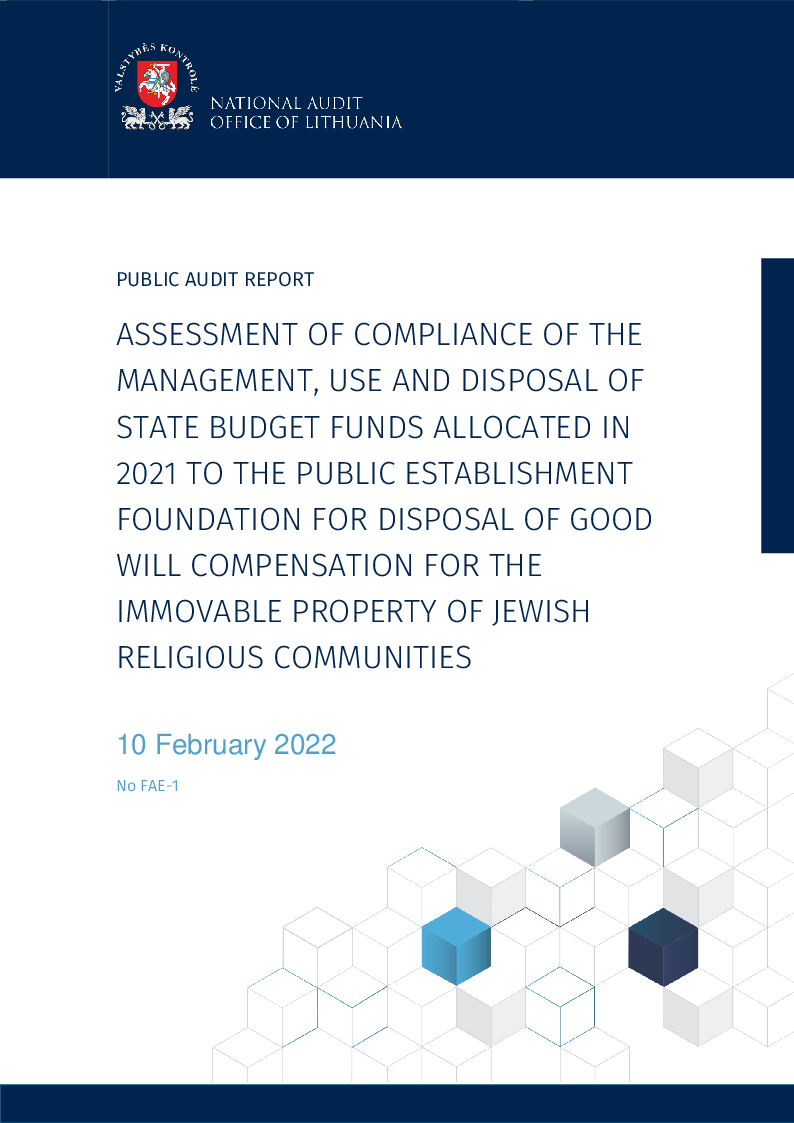 Assessment of compliance of the management, use and disposal of state budget funds allocated in 2021 to the public establishment Foundation for Disposal of Good Will Compensation for the Immovable Property of Religious Jewish Communities
