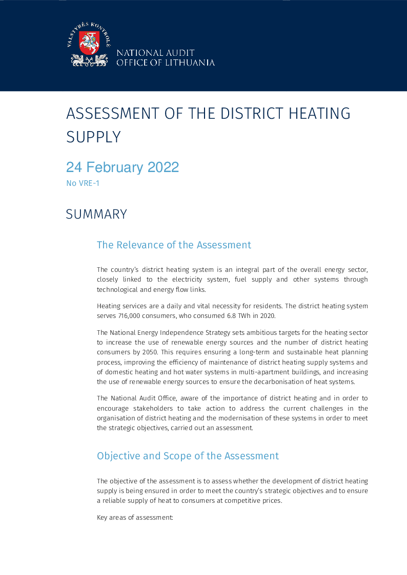 Assessment of the district heating supply