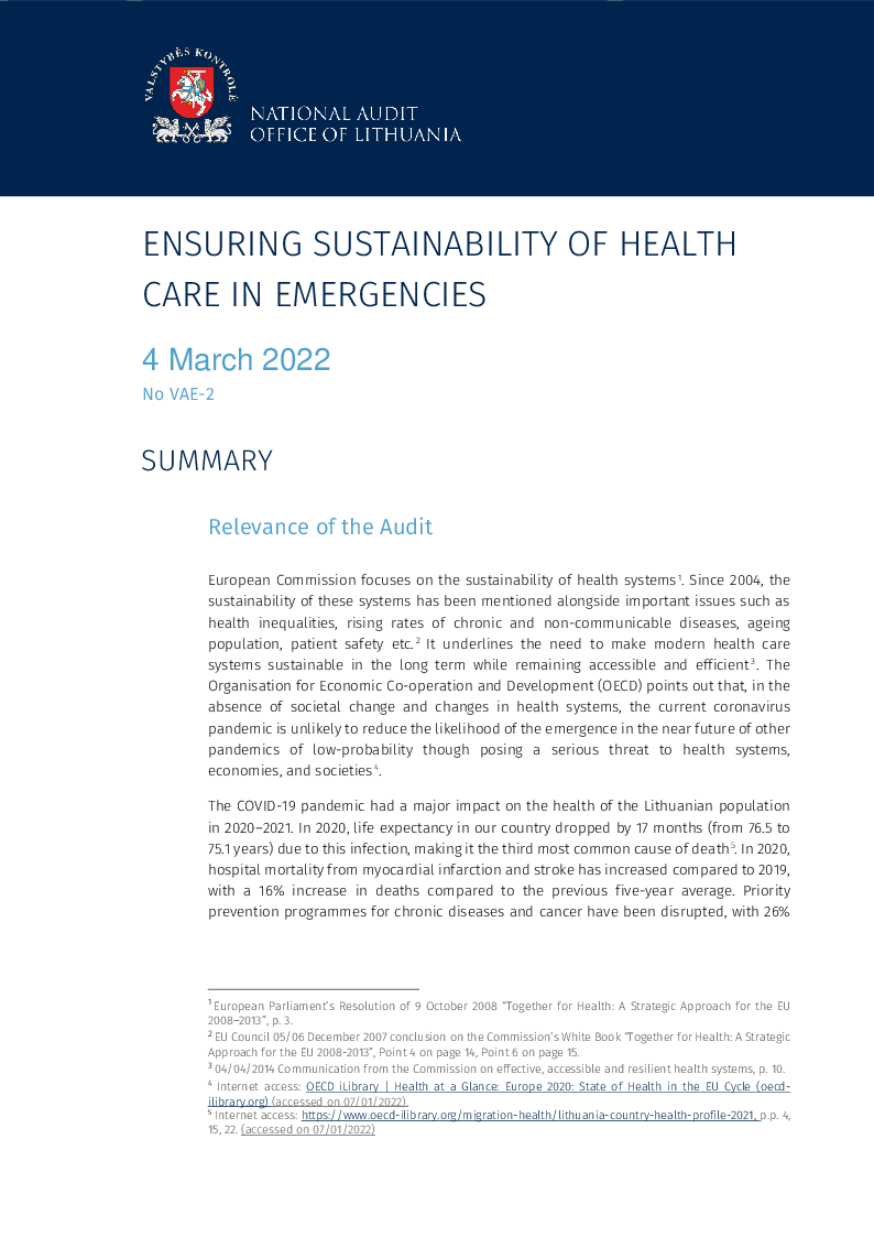 Ensuring sustainability of health care in emergencies