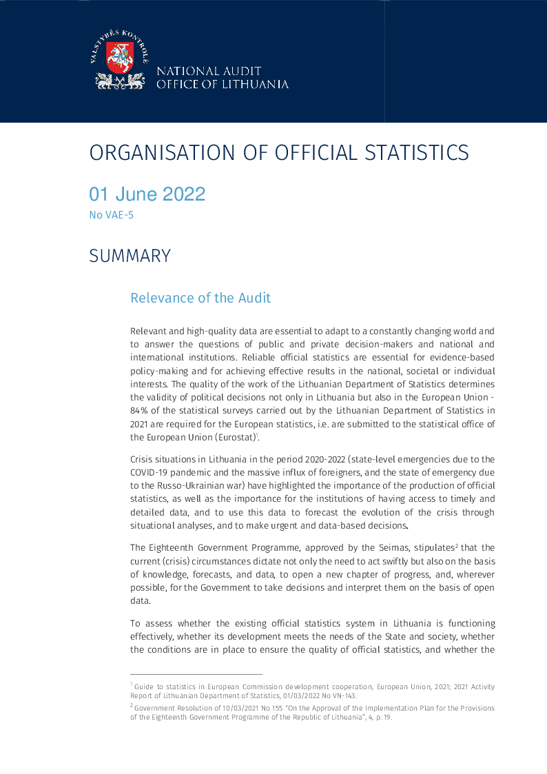 Organisation of official statistics