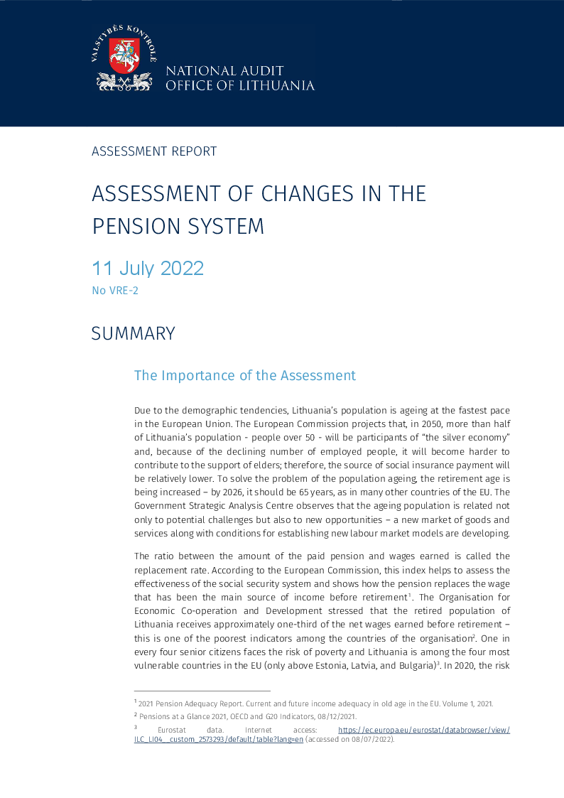 Assessment of changes in the pension system