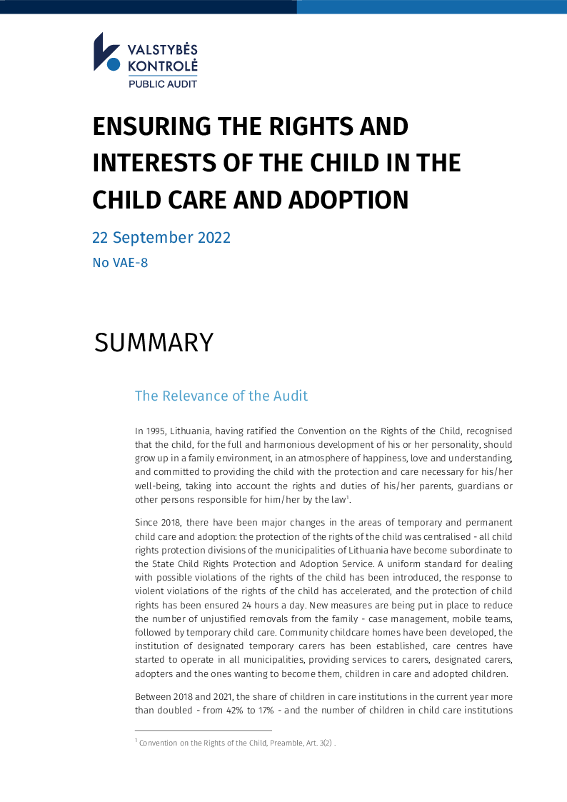 Ensuring the rights and interests of the child in the child care and adoption