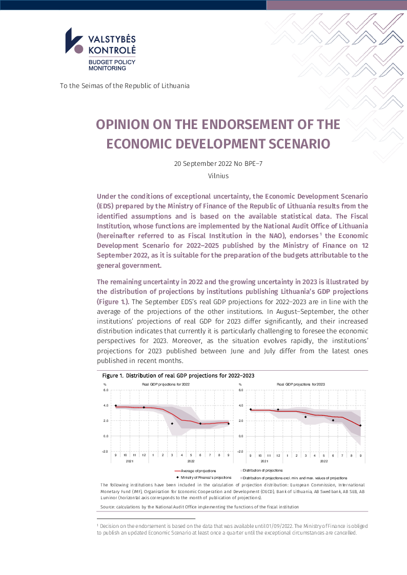 Opinion on the endorsement of the economic development scenario