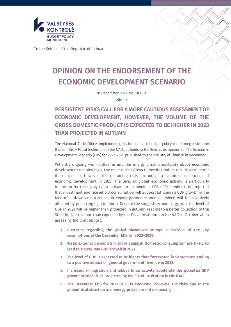 Opinion on the endorsement of the Economic Development Scenario