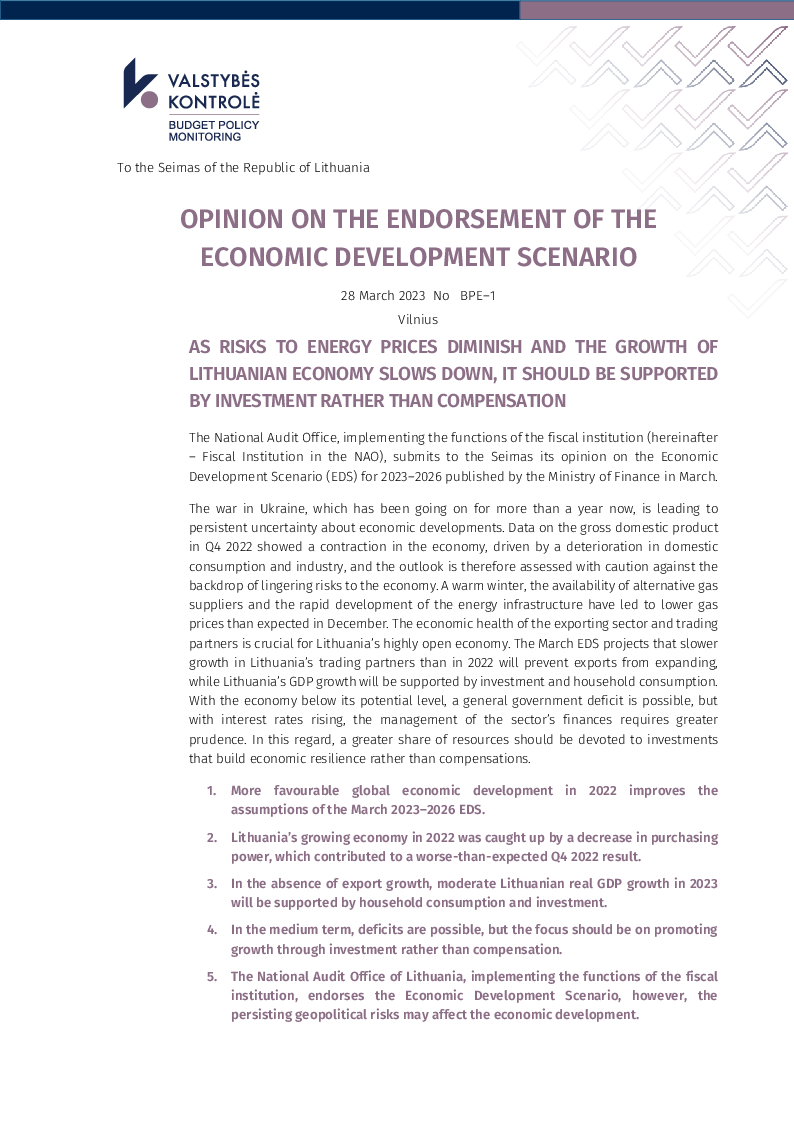 Opinion on the endorsement of the Economic Development Scenario