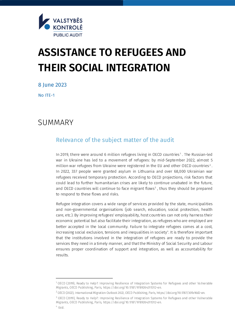Assistance to refugees and their social integration
