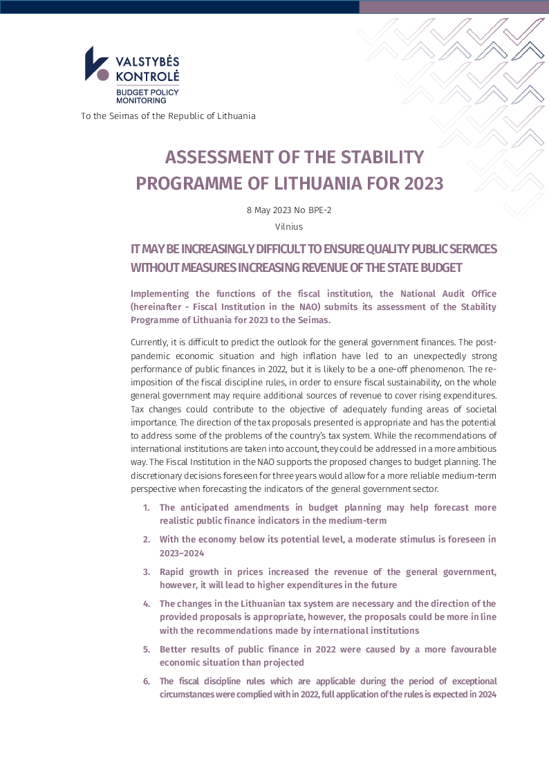Assessment of the Stability Programme of Lithuania for 2023