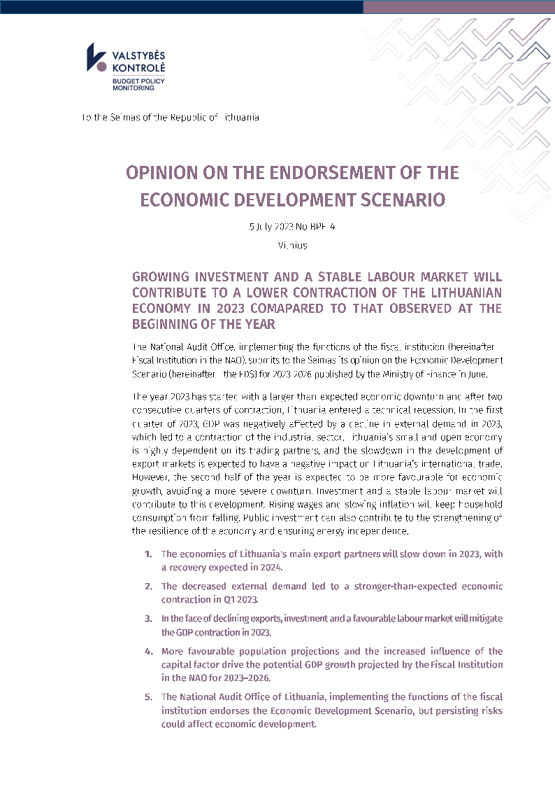 Opinion on the endorsement of the Economic development scenario