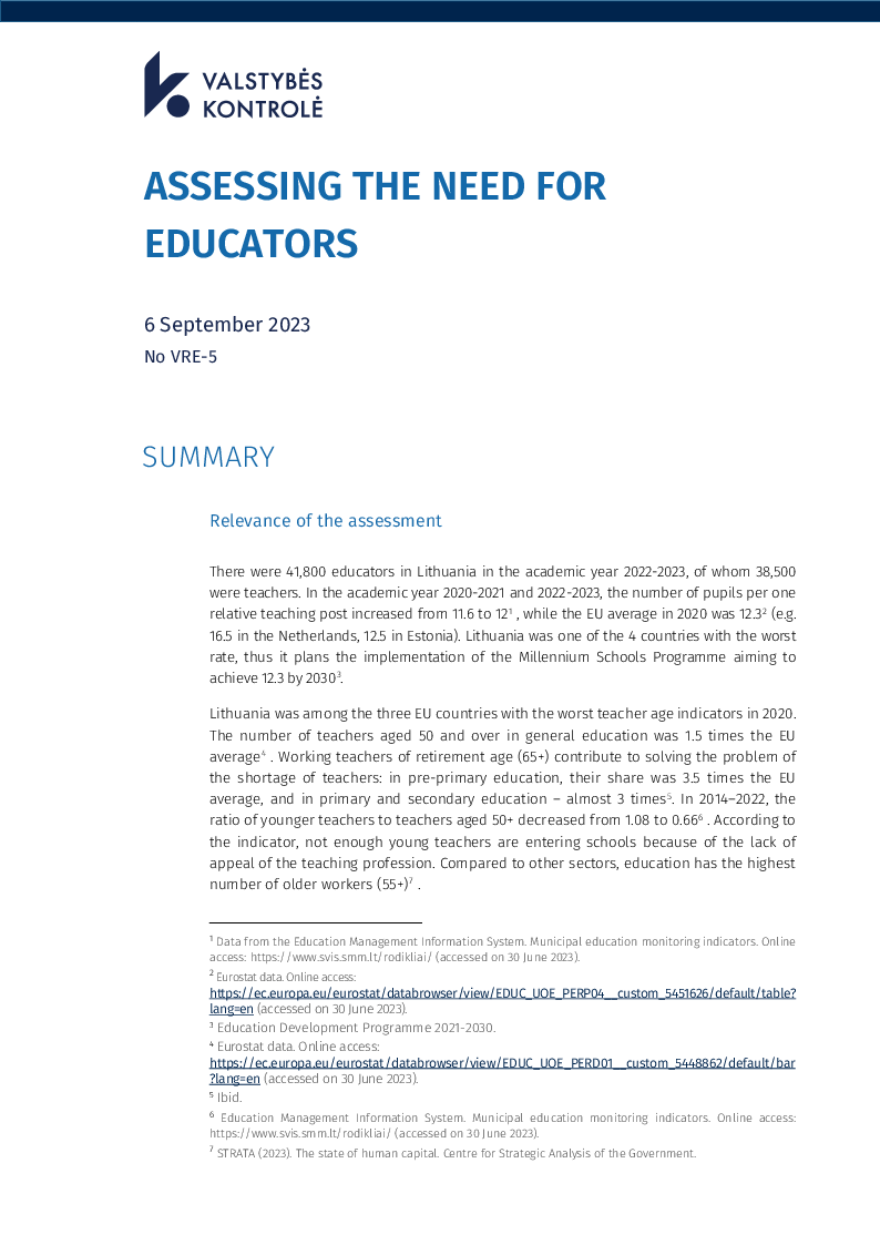 Assessing the need for educators