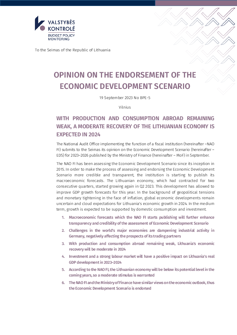 Opinion on the endorsement of the economic development scenario