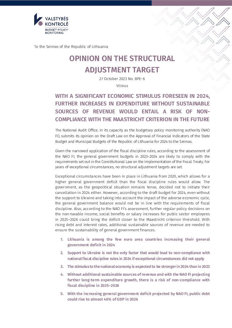 Opinion on the structural adjustment target