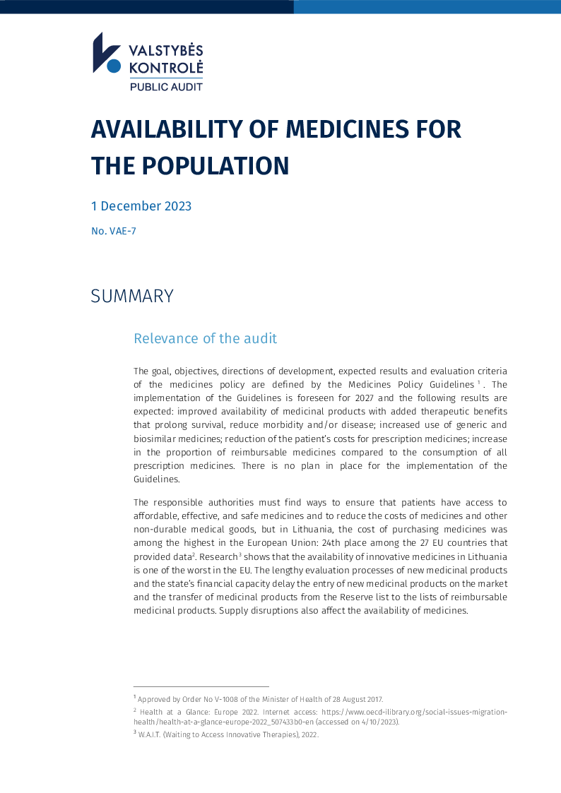 Availability of medicines for the population