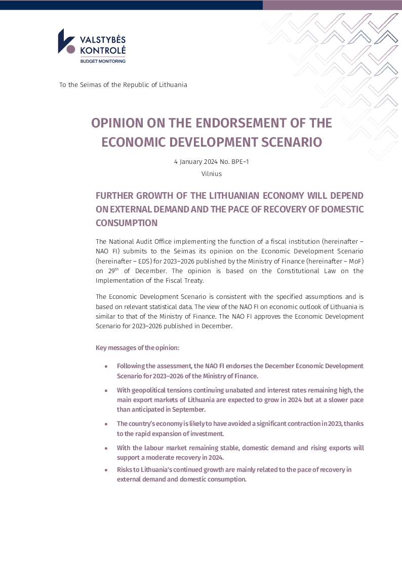 Opinion on the endorsement of the Economic Development Scenario