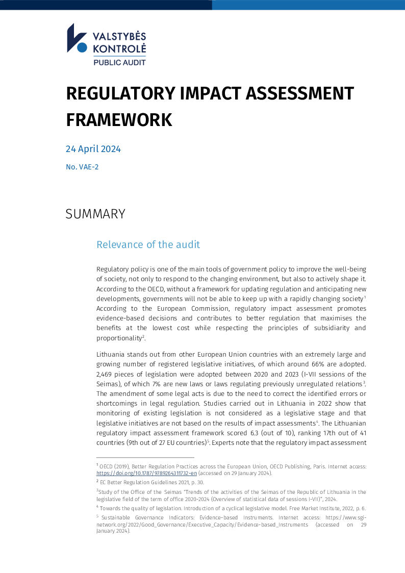 Regulatory impact assessment framework