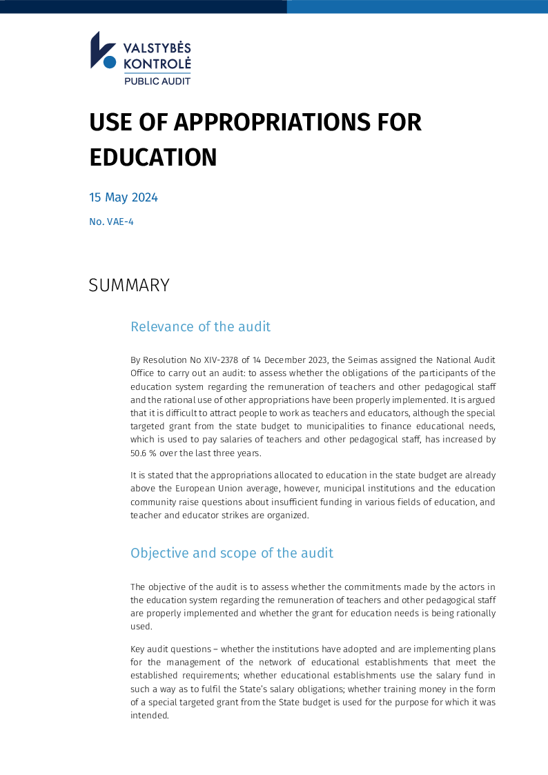 Use of appropriations for education