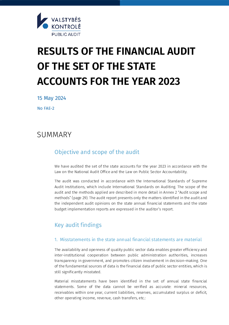 Results of the financial audit of the set of the state accounts for the year 2023