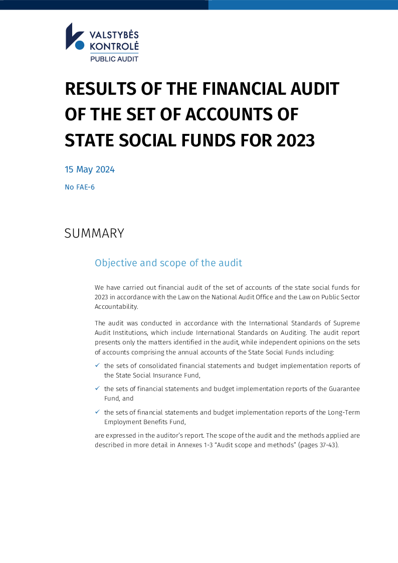 Results of the financial audit of the set of accounts of state social funds for 2023