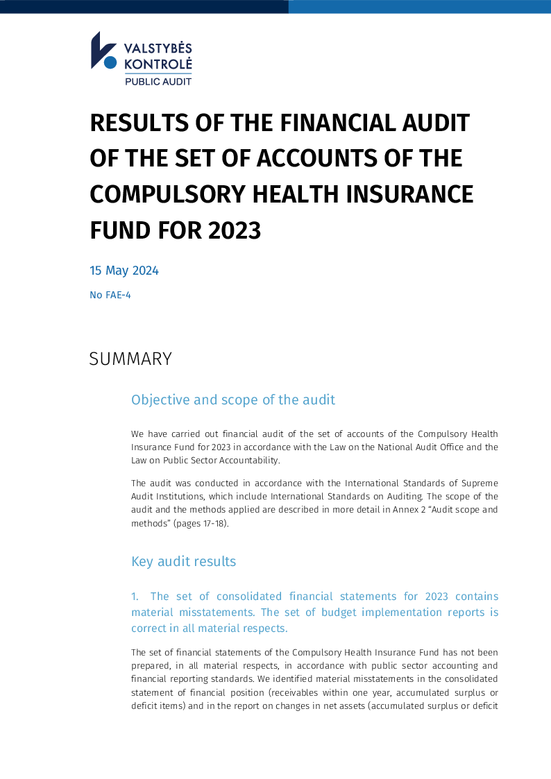 Results of the financial audit of the set of accounts of the Compulsory Health Insurance Fund for 2023