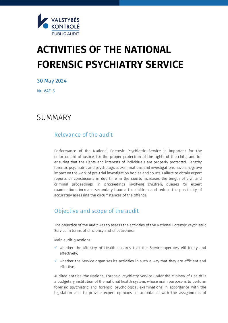Activities of the National Forensic Psychiatry Service