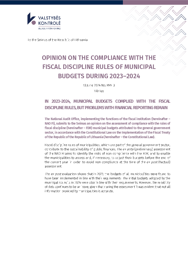 Opinion on the Compliance with the Fiscal Discipline Rules of Municipal Budgets during 2023–2024