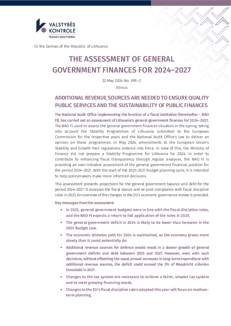 The assessment of general government finances for 2024-2027