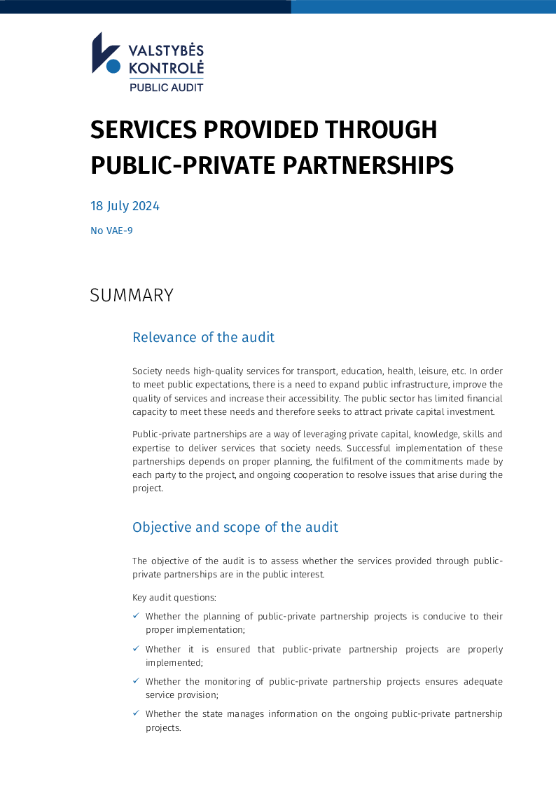 Services provided through public-private partnerships