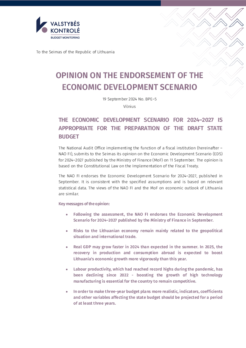 Opinion on the Endorsement of the Economic Development Scenario