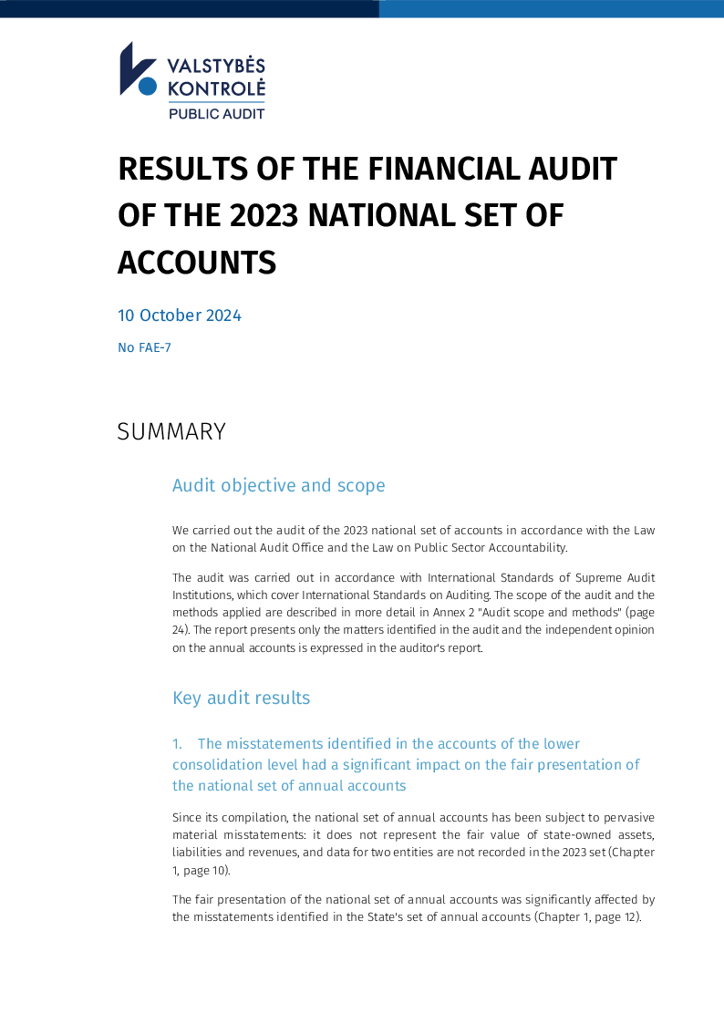 Results of the financial audit of the 2023 national set of accounts