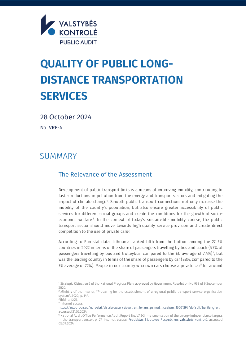 Quality of public long-distance transportation services