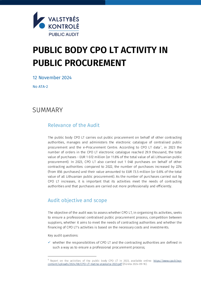 Public body CPO LT activity in public procurement