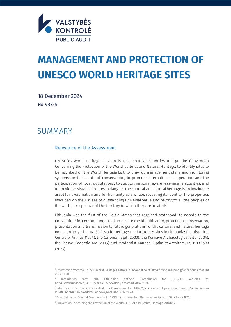 Management and Protection of UNESCO World Heritage Sites