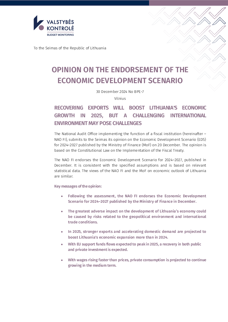 Opinion on the Endorsement of the Economic Development Scenario