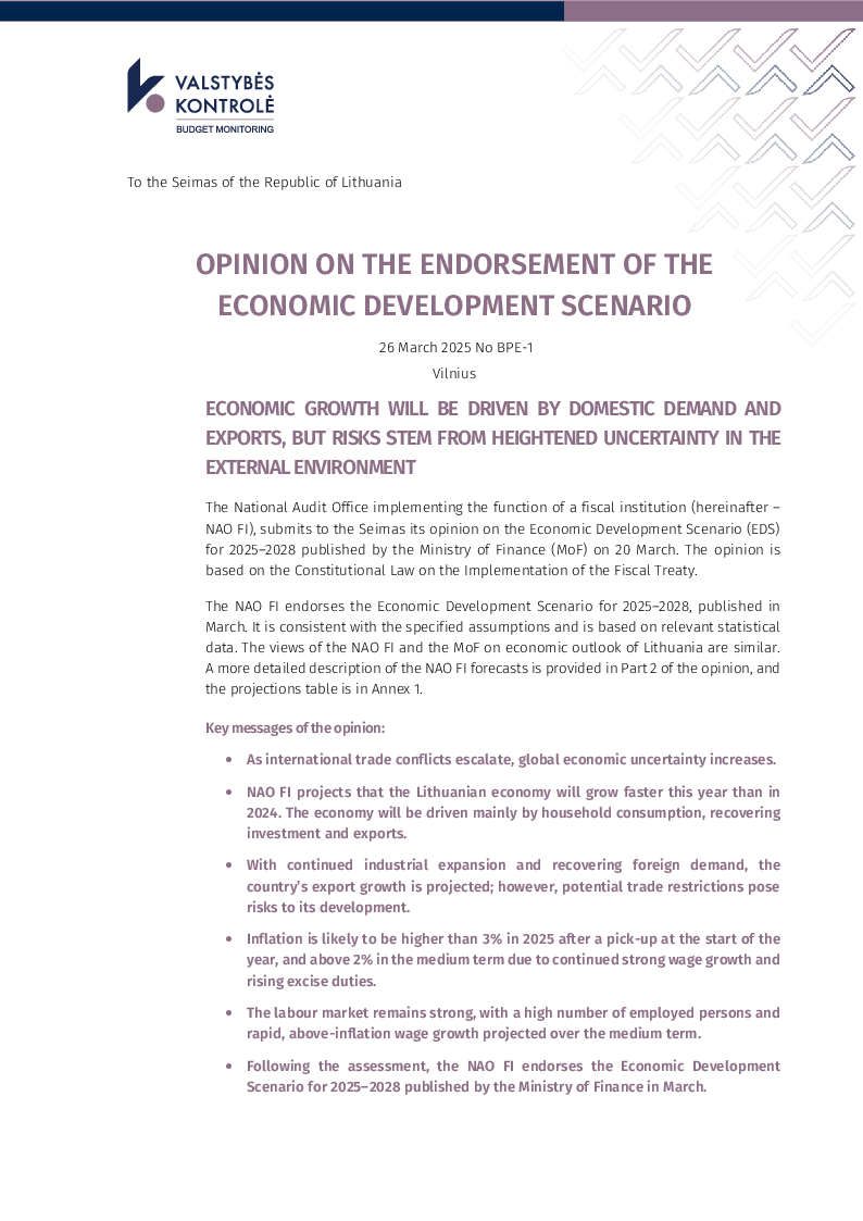 Opinion on the Endorsement of the Economic Development Scenario