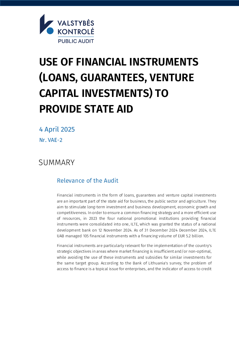 Use of financial instruments (loans, guarantees, venture capital investments) to provide state aid
