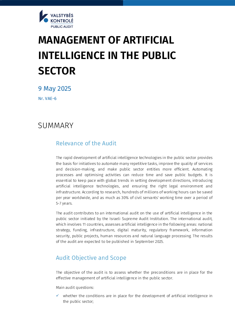 Management of artificial intelligence in the public sector