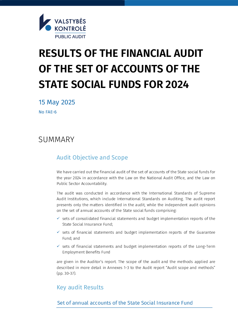 Results of the financial audit of the set of accounts of the State social funds for 2024