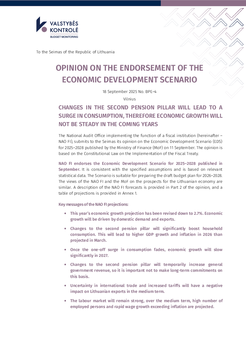Opinion on the Endorsement of the Economic Development Scenario