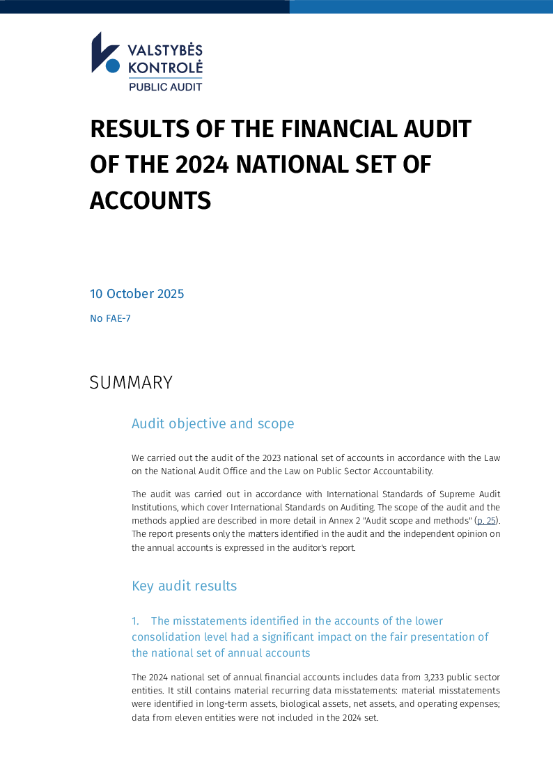 Results of the financial audit of the 2024 national set of accounts