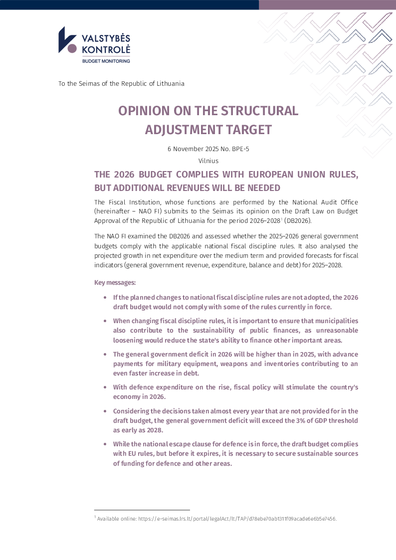 Opinion on the Structural Adjustment Target