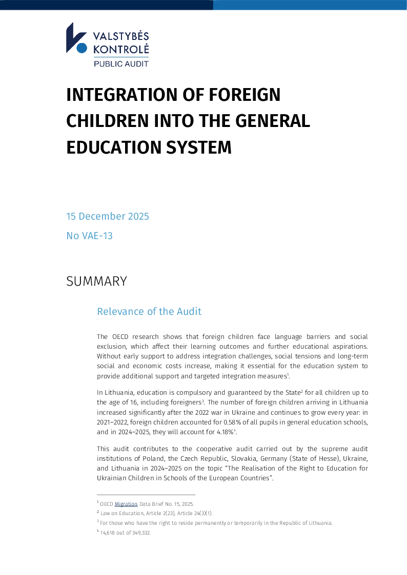 Integration of foreign children into the general education system
