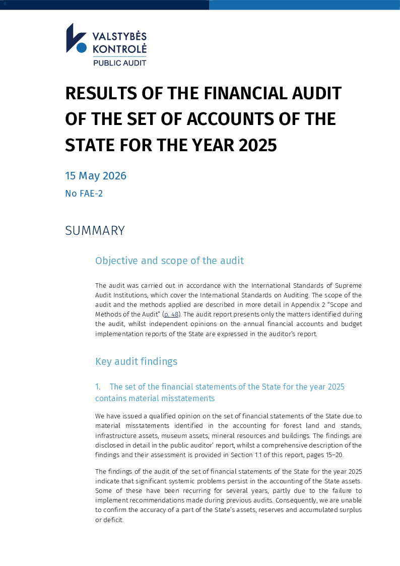 Results of the financial audit of the set of accounts of the State for the year 2025