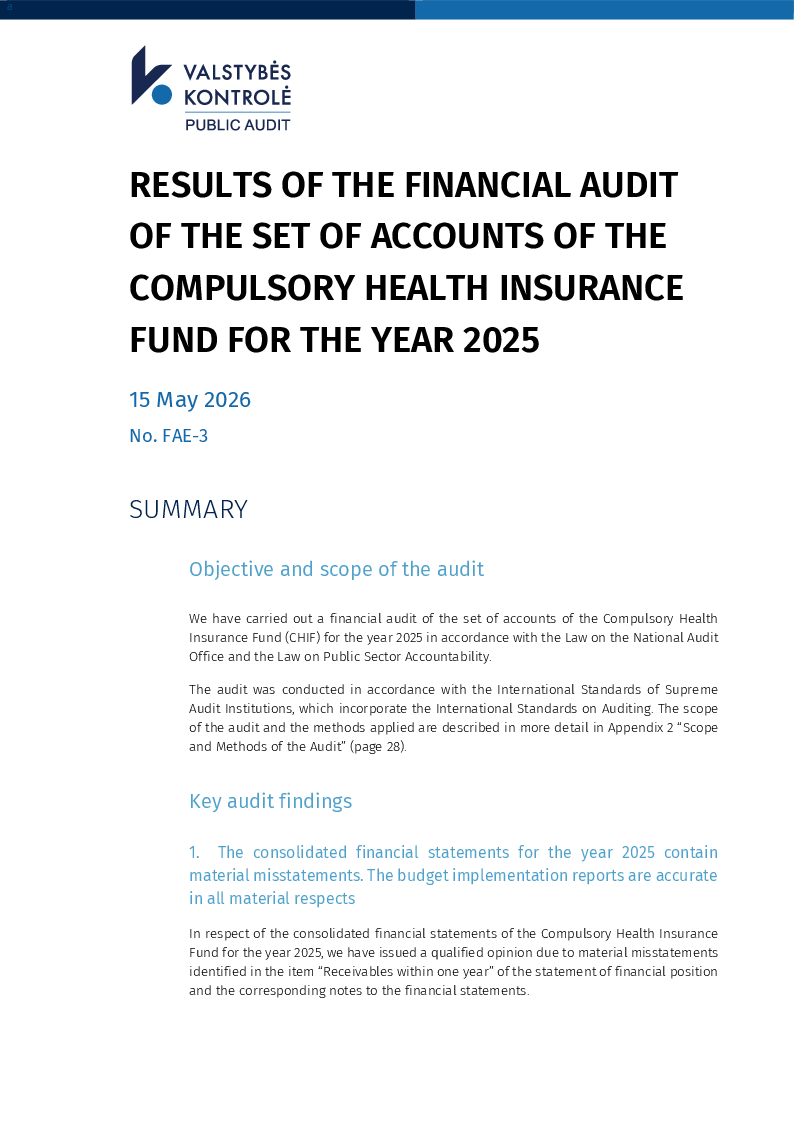 Results of the financial audit of the set of accounts of the Compulsory Health Insurance Fund for the year 2025