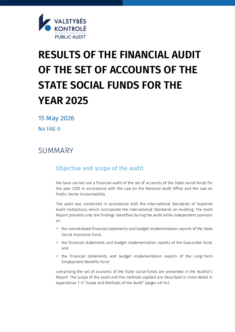 Results of the financial audit of the set of accounts of the State social funds for the year 2025