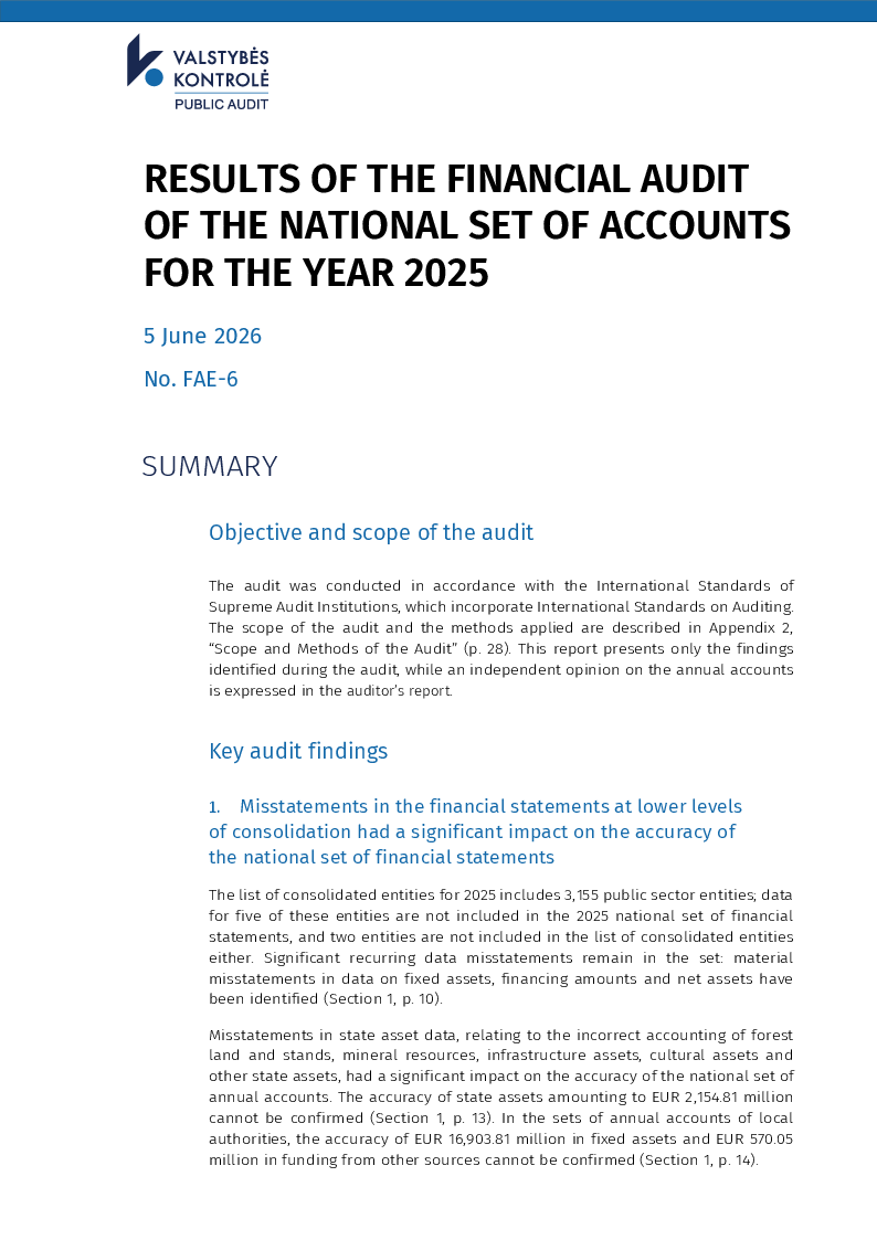 Results of the financial audit of the national set of accounts for the year 2025
