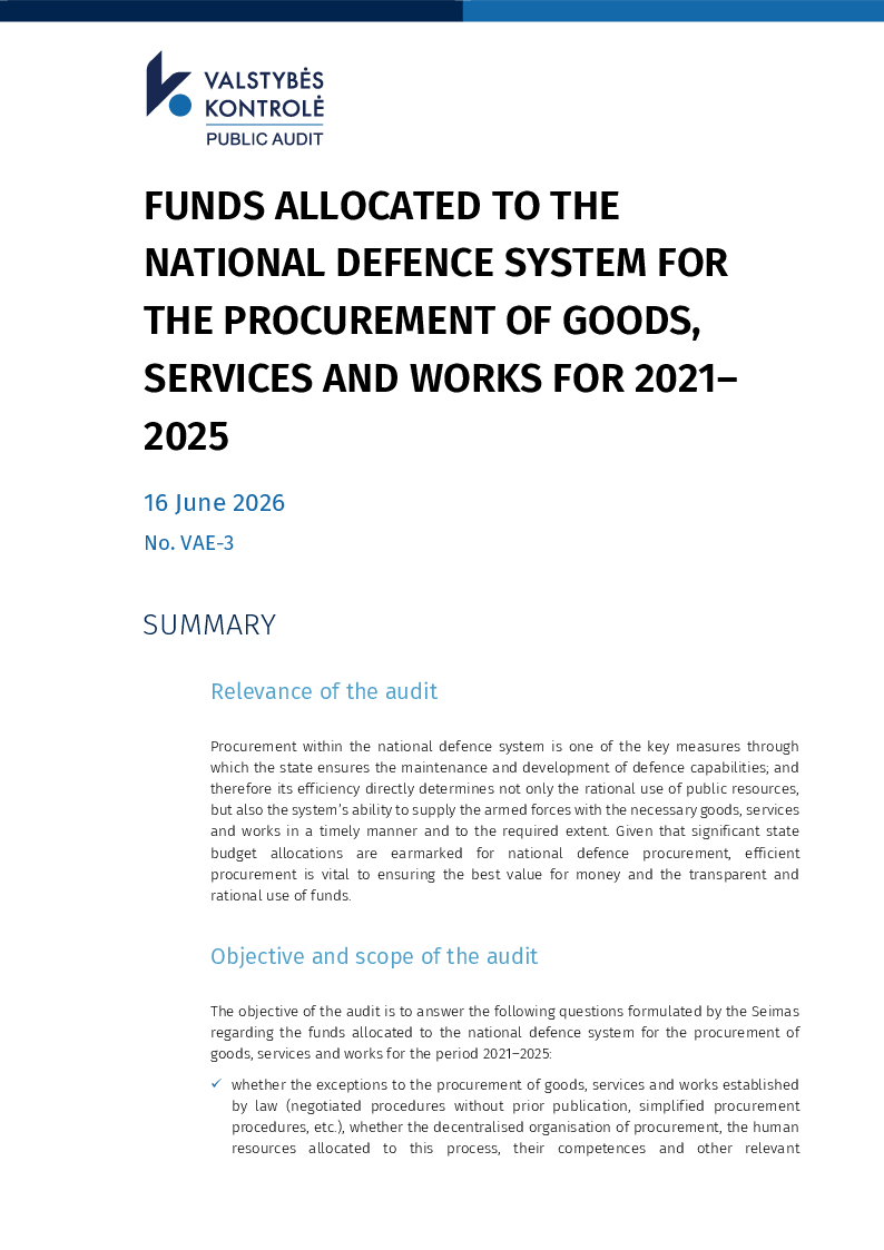 Funds allocated to the national defence system for the procurement of goods, services and works for 2021–2025