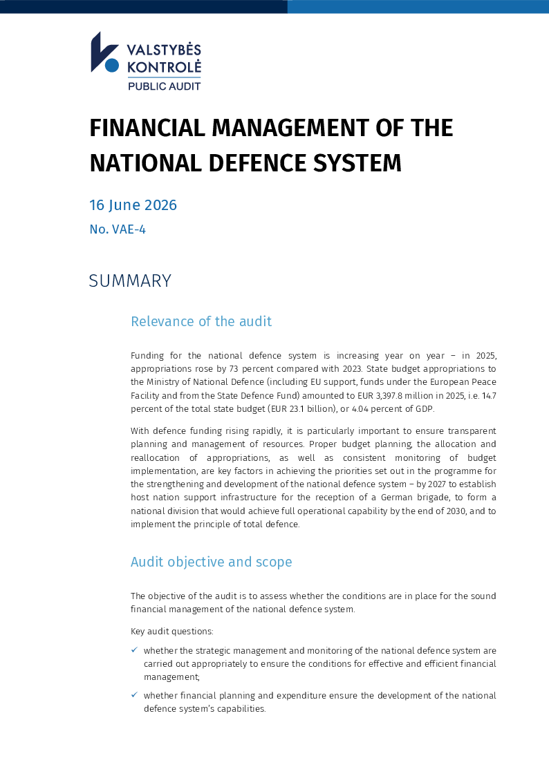 Financial management of the National Defence System
